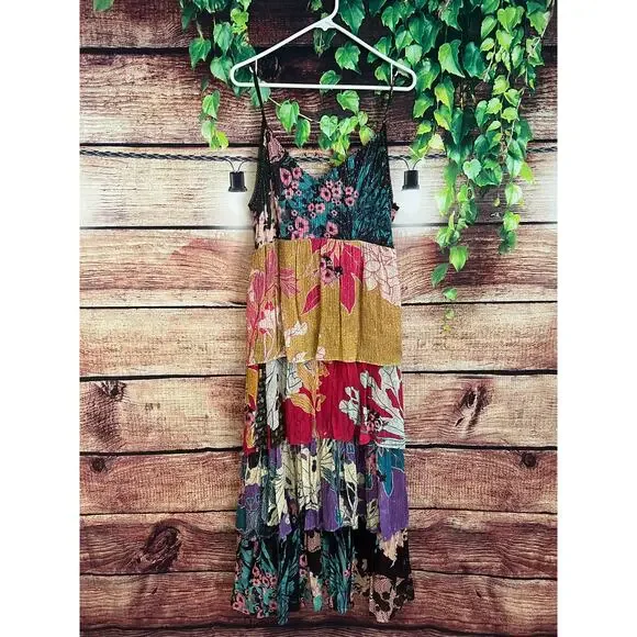 Anthropologie Bhanuni by Jyoti Tiered Layer Maxi Dress Mixed Print Embellish 10 - Picture 6 of 12